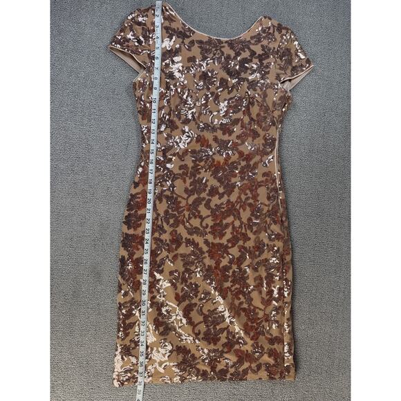 Calvin Klein Sequin Dress Mini Floral Wedding Formal Holiday Tan Size 4 - Picture 7 of 8